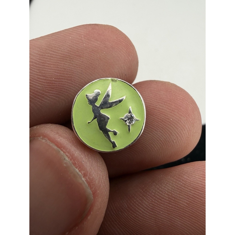 Vintage 925 Sterling Silver Green Enamel And CZ Tinker Bell Slide Charm Pendant